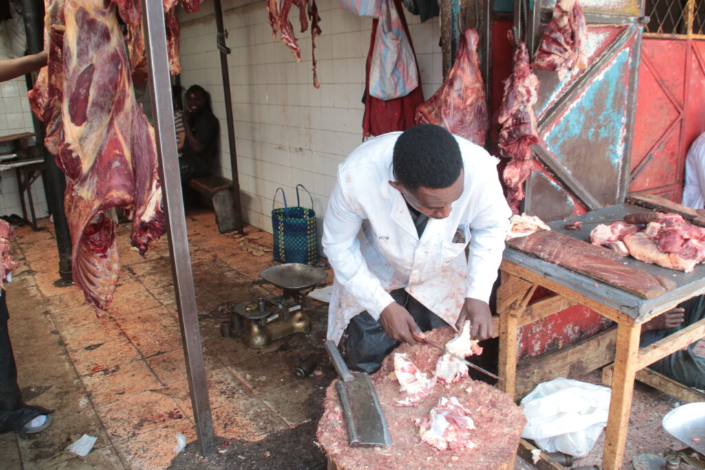 Beef sold in Kenyan market.