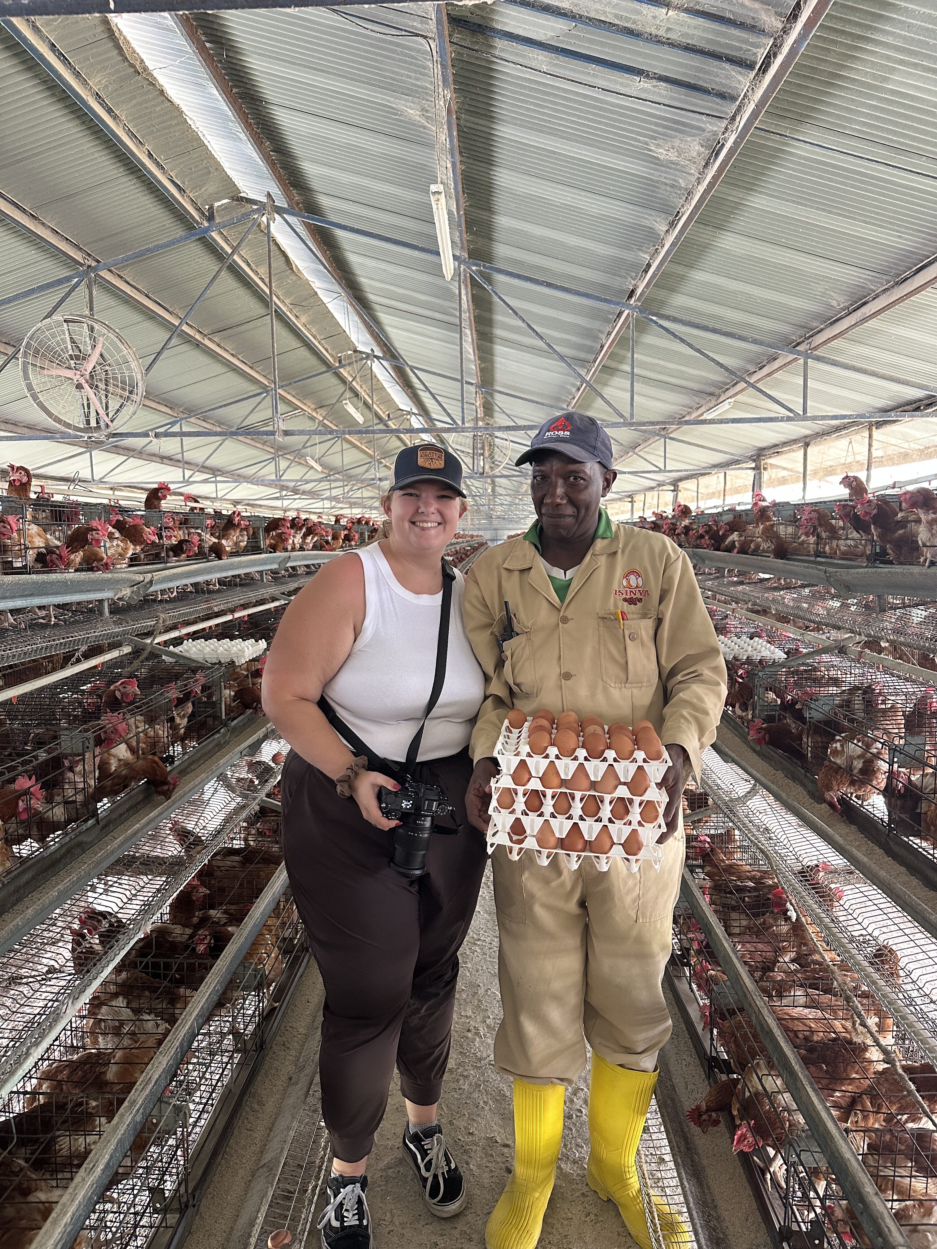 People in hen house in Kenya.